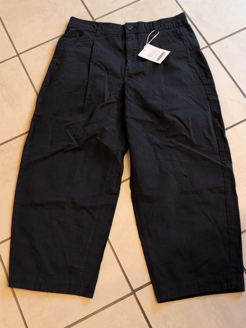 NWT Everlane The Everywhere Pant Pleated Barrel Leg Black Organic Cotton Size 12 - Picture 2 of 15